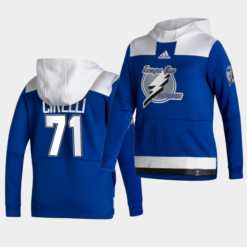 Men Tampa Bay Lightning #71 Cirelli Blue NHL 2021 Adidas Pullover Hoodie Jersey